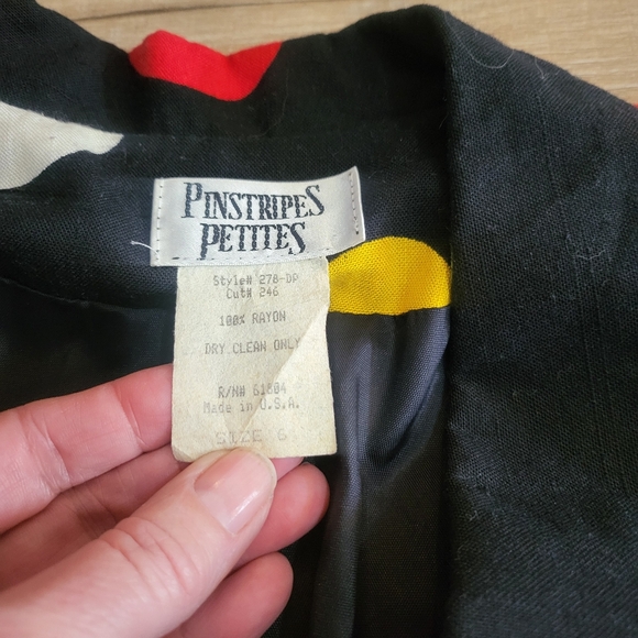 Pinstripes Petites Vintage 80's Polka Dot Cropped Black Jacket Size 6 - Picture 4 of 7